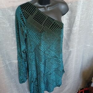 MOD X One Shoulder Top, long sleeve, dark green velvet, sz L
